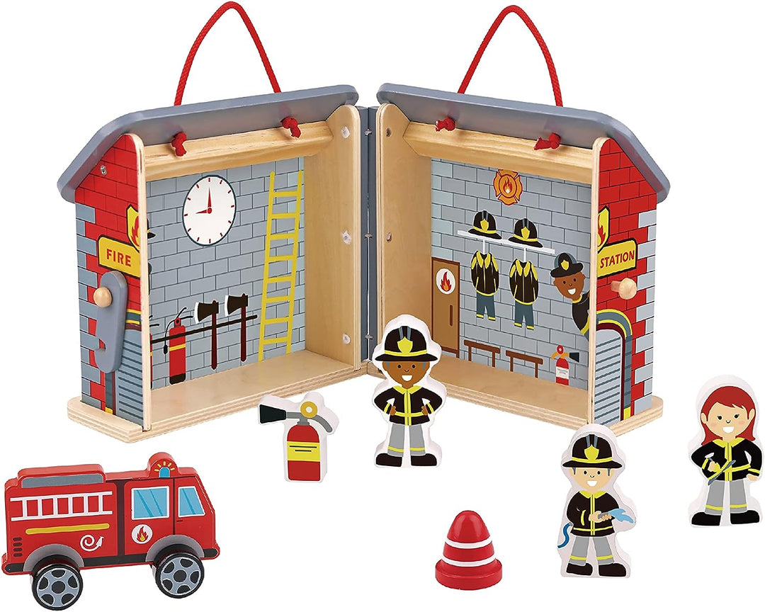 Tooky Toy TK489 Faltbare Feuerwache aus Holz