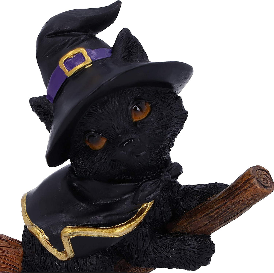 Nemesis Now Tabitha Small Witches Familiar Black Cat and Broomstick Figurine, 11