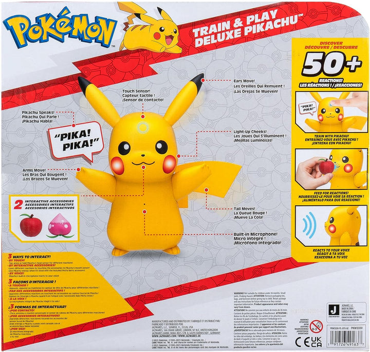 Pokémon Train and Play Deluxe Pikachu - 4.5-Inch Pikachu Figure with Lights, Sounds, and Moving Limbs plus Interactive Accessories