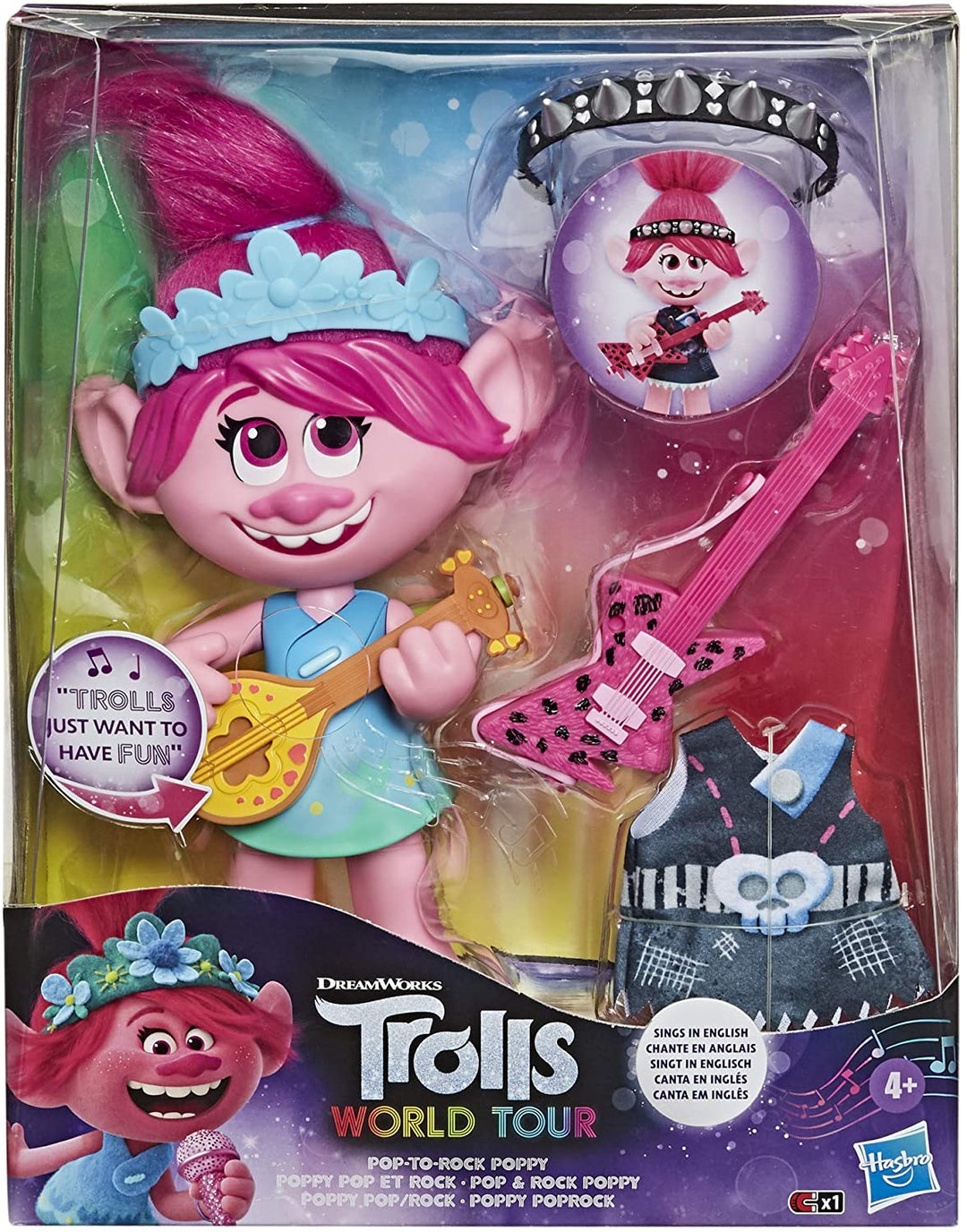 DreamWorks Trolls World Tour Pop-to-Rock Poppy Poupée chantante avec 2 looks et sons différents