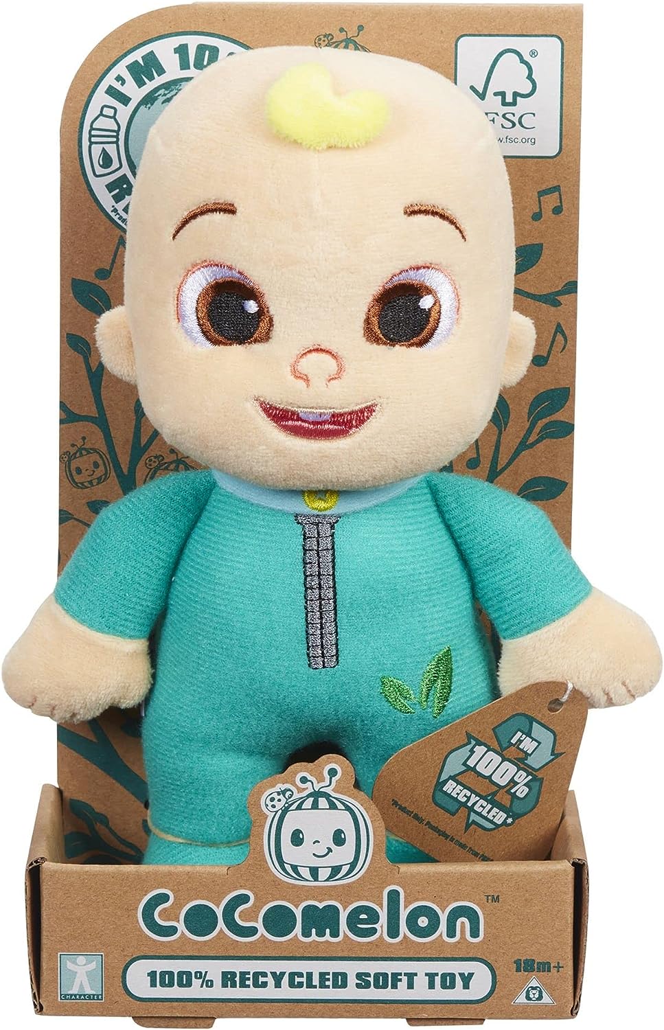 Character Options CoComelon 23cm CJ in Romper Suit Eco Soft Plush Toy - 100% Recycled Materials for Ages 18 Months+