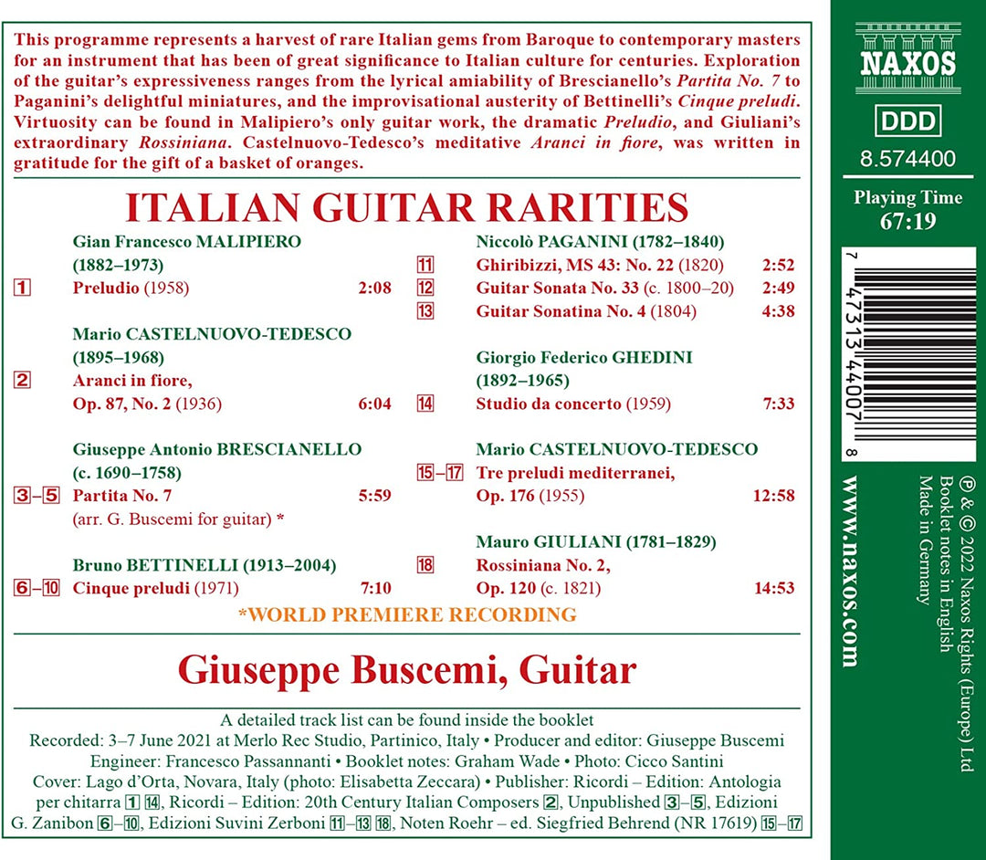 Italian Guitar Rarities [Giuseppe Buscemi] [Naxos: 8574400] [Audio CD]