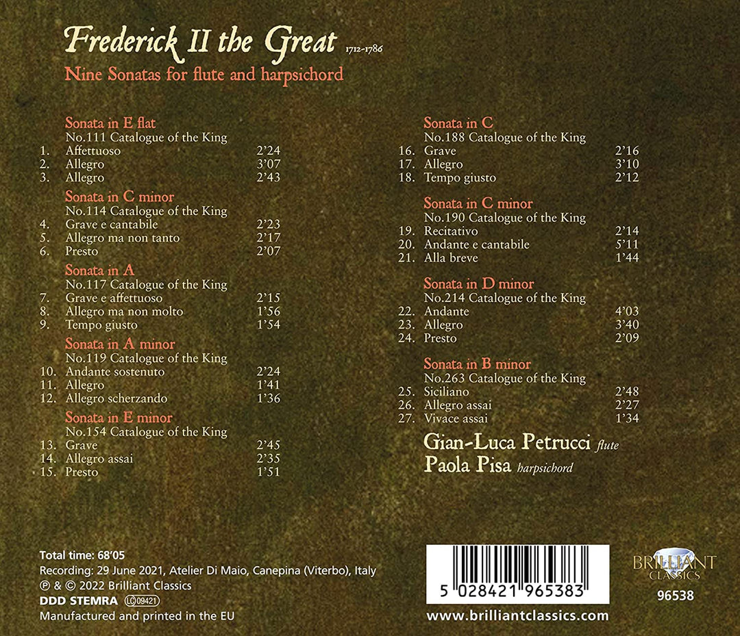 Frederick The Great: Nine Sonatas for Flute and Harpsichord [Audio CD]