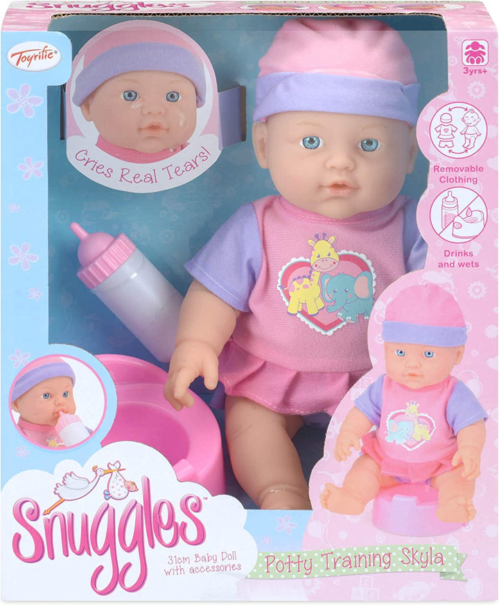 Toyrific Snuggles Babypuppe mit Zubehör, Wein-, Trink- und Nassfunktion, Töpfchen