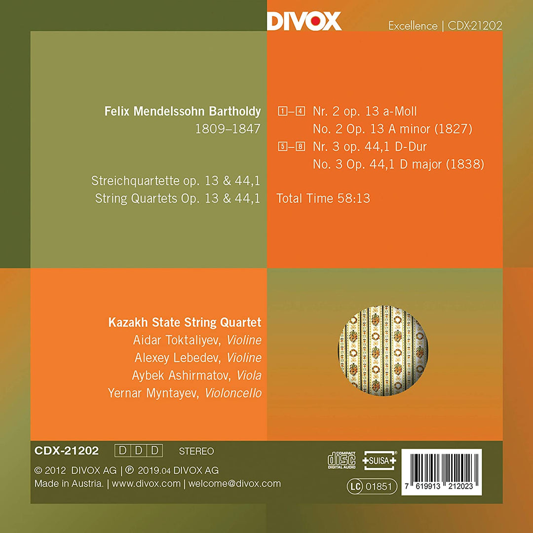 Mendelssohn: String Quartets [Kazakh State String Quartet] [Divox X-21202] [Audio CD]