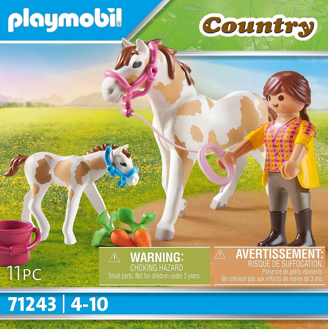 Playmobil 71243 Landpferd mit Fohlen, Tiere für Reiterhof und Bauernhof,