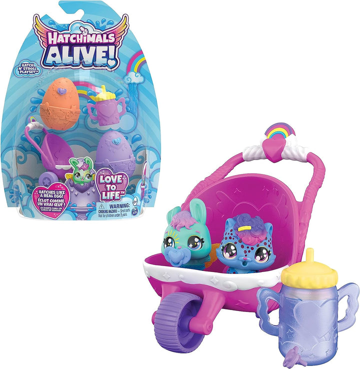 HATCHIMALS Alive, Hatch N’ Stroll Playset with Pushchair Toy and 2 Mini Figures