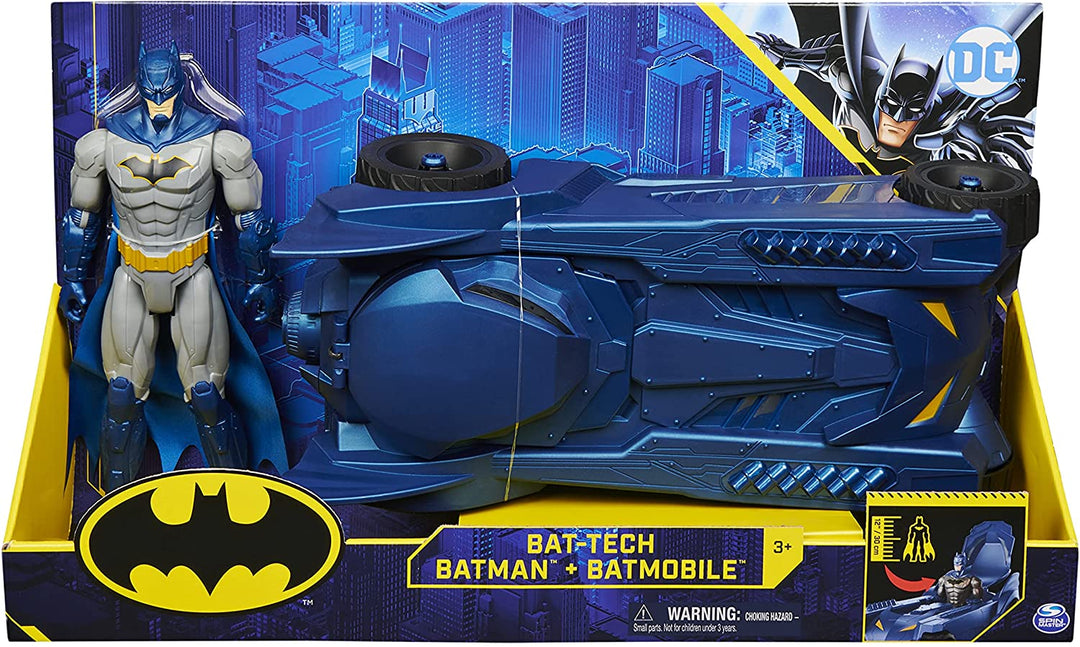 Batman 6058417 DC Comics Batmobil-Fahrzeug und bewegliche Figur 30 cm – Kinderspielzeug ab 4 Jahren