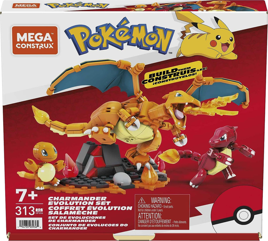 MEGA Pokémon Actionfiguren-Bauspielzeug für Kinder, Charmander Evolution Set mit