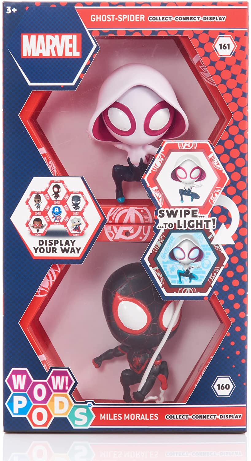 WOW! PODS Spiderman Collection – Miles Morales und Spider Gwen | Leuchtende Superhelden-Wackelkopffiguren | Offizielle Marvel-Sammelspielzeuge und -Geschenke, Spiderman-Kollektion – Doppelpack