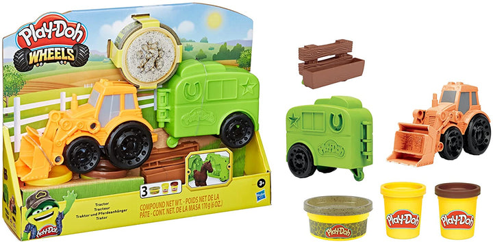 Play-Doh Wheels Traktor-Bauernhof-LKW-Spielzeug für Kinder ab 3 Jahren mit Pferdeanhänger-Form und 3 Dosen ungiftiger Modelliermasse