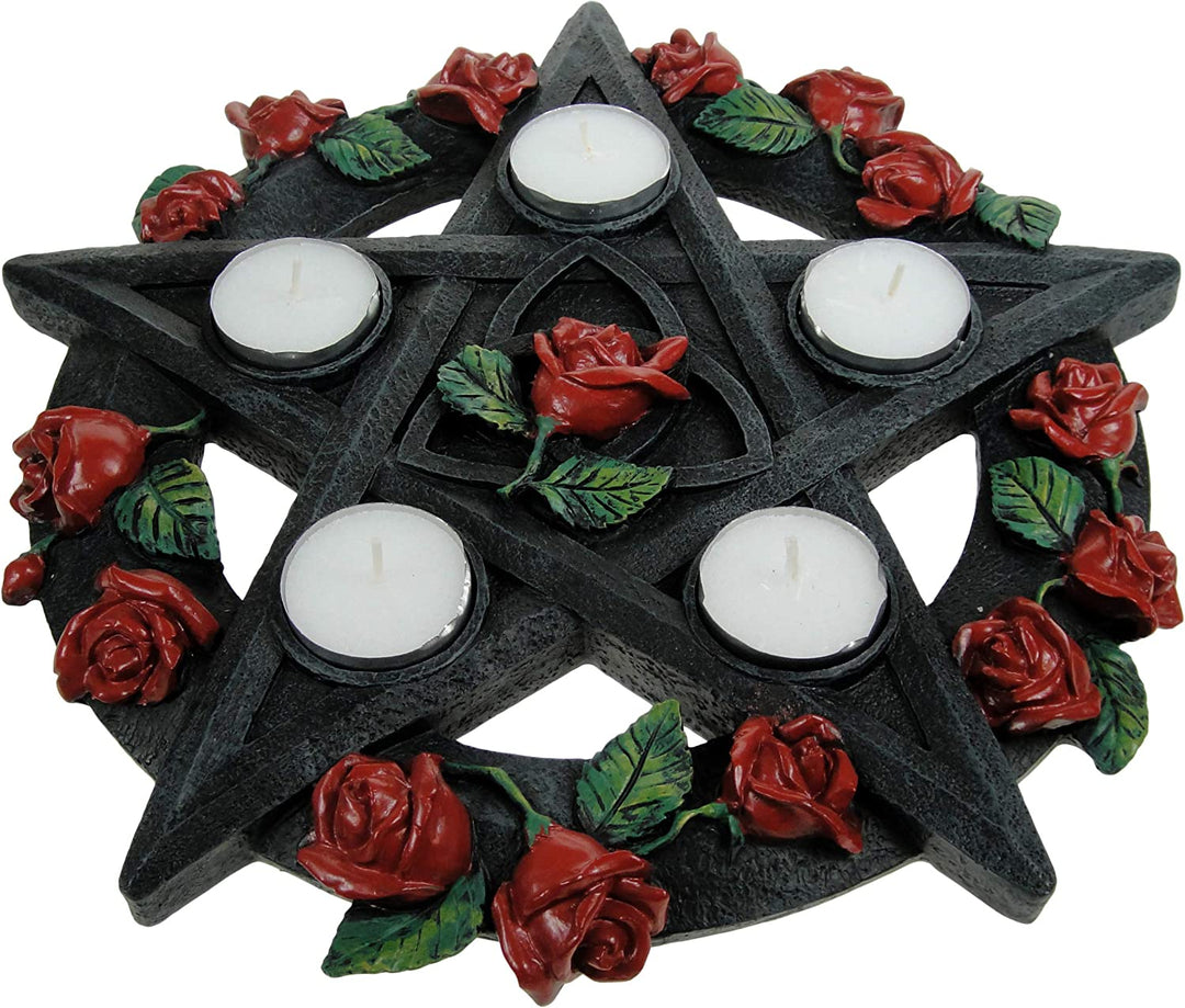 Nemesis Now NEM5185 Pentagram Rose Tealight Holder 29.5cm Red, Resin, One Size