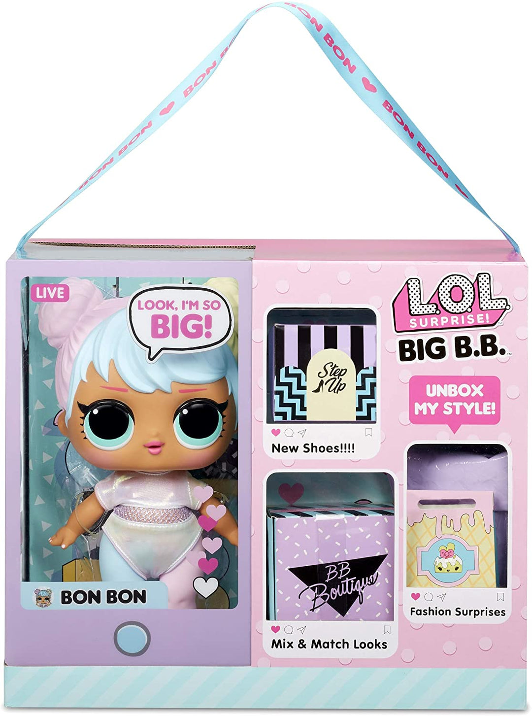 LOL Überraschung! Big Baby, große Bon Bon-Puppe mit modischen Überraschungen, Schuhen, Puppenkleidung und Zubehör, inklusive Spielset-Schreibtisch, Stuhl und Hintergrund, Sammelpuppen für Jungen und Mädchen ab 3 Jahren