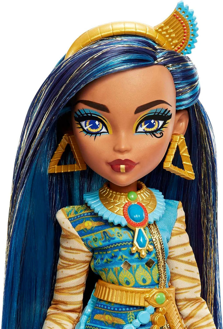 Monster High Doll, Cleo De Nile with Accessories and Pet Dog, Posable Fashion Doll with Blue Streaked Hair