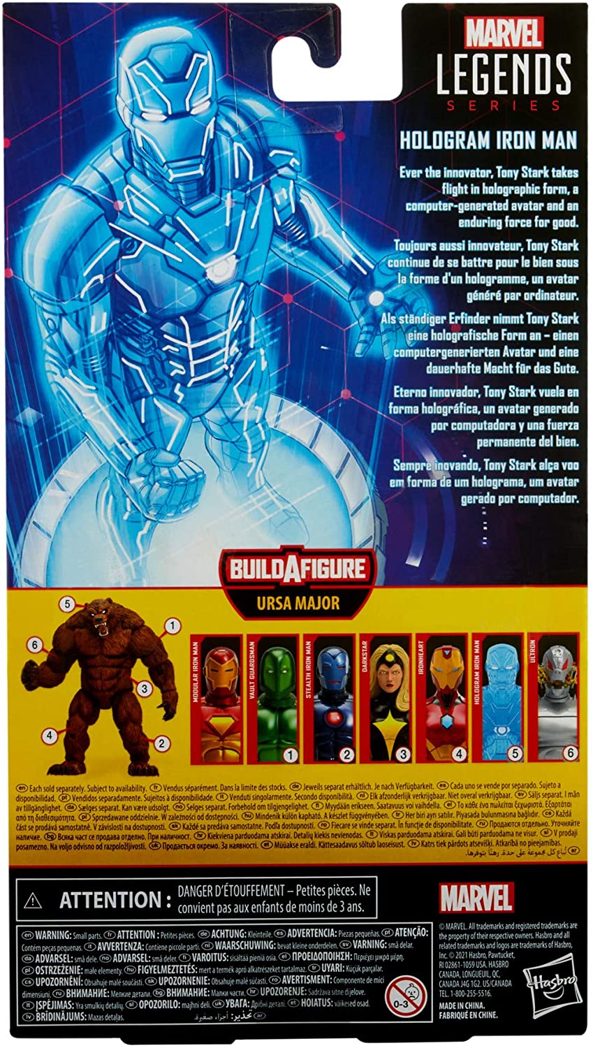 Hasbro Marvel Legends Series 6-inch Hologram Iron Man Action Figure Toy, Premium Design and Articulation Includes 2 Accessories and 1 Build-A-Figure Part Multicolor, F0358