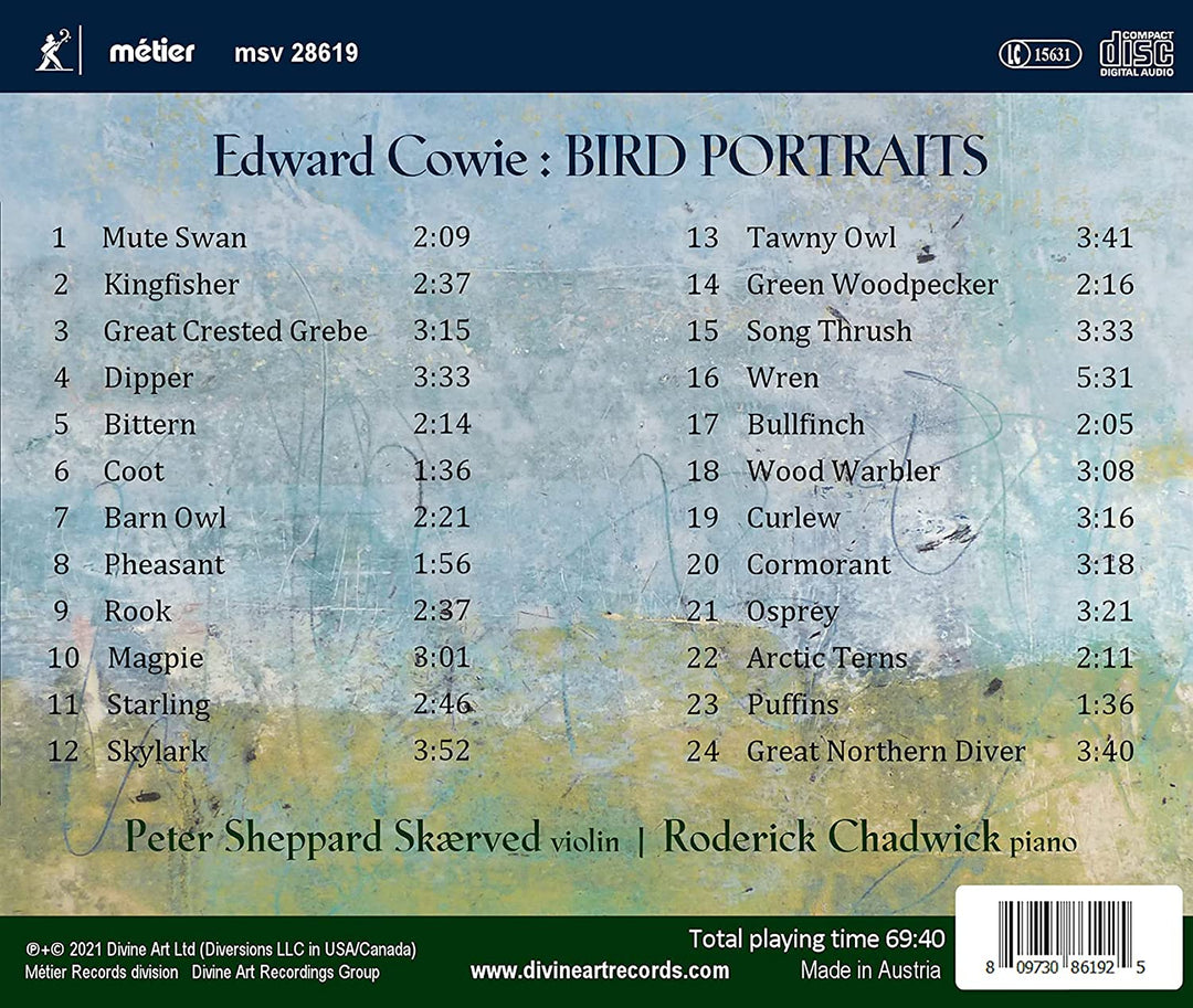 Cowie: Bird Portraits [Peter Sheppard Skærved; Roderick Chadwick] [Divine Art: MSV28619] [Audio CD]