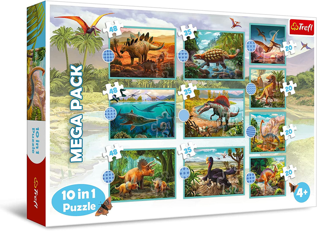 Trefl 90390 10-in-1-Puzzle 10 von 20 bis 48 Elementen-Dinosaurier-Puzzles Versch