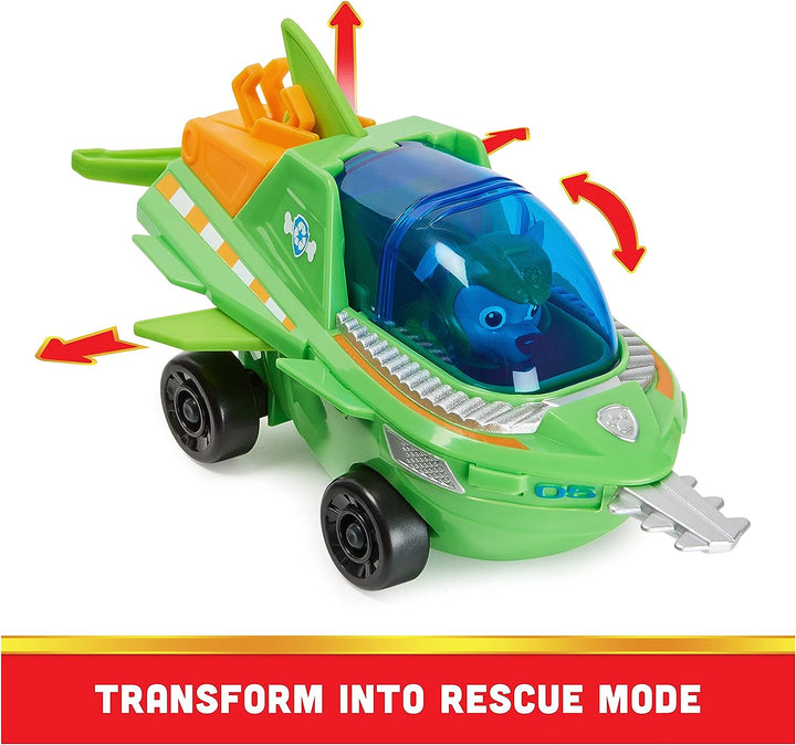 Paw Patrol Aqua Pups Rocky Transforming Sawfish Vehicle with Collectible Action Figure