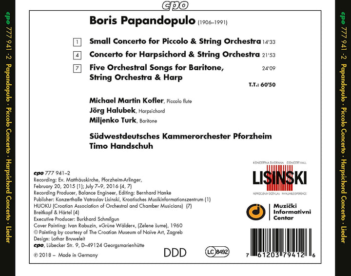 Papandopulo: Flute Concerto [Michael Martin Kofler; Jörg Halubek; Miljenko Turk; Timo Handschuh ] [Cpo: 777941-2] [Audio CD]