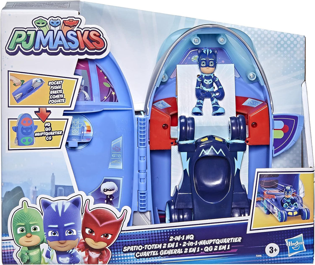 PJ MASKS F20985L0 2-in-1 HQ Playset, Headquarters and Rocket Preschool Toy with Action Figure and Vehicle for Kids Ages 3 and Up