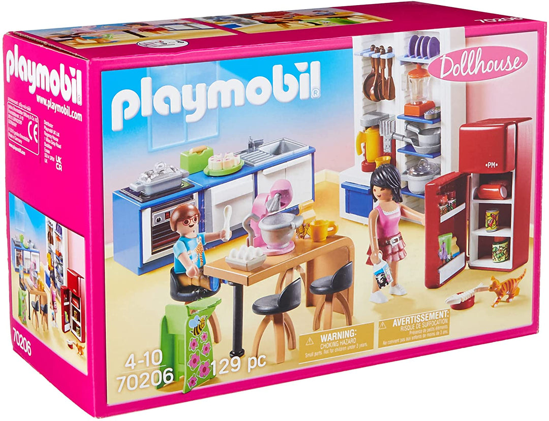 PLAYMOBIL Puppenhaus 70206 Familienküche, für Kinder ab 4 Jahren