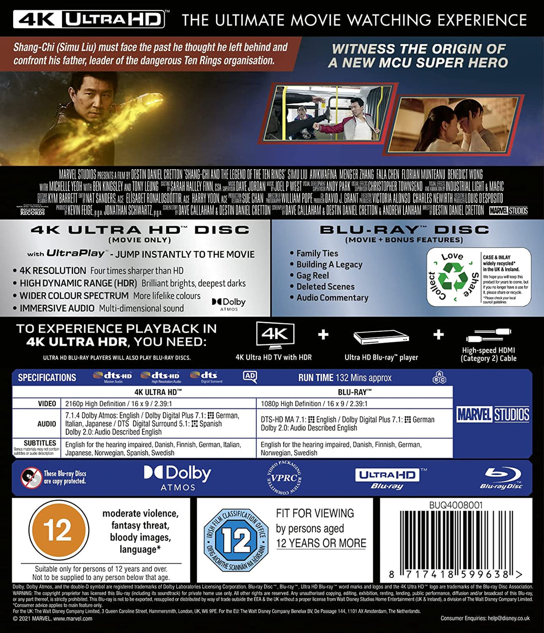 Marvel Studios Shang-Chi and the Legend of the Ten Rings 4K UHD [2021] - Action/Fantasy [Blu-ray]