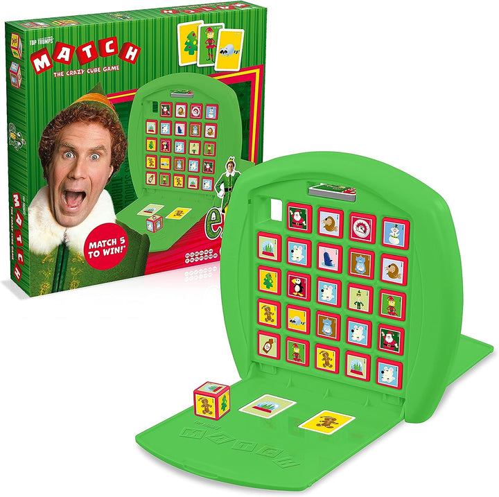 Top Trumps Match Elf Board Game, Play with Buddy Elf, Santa and the Snowman, Race to Match 5 of the same characters in a row, Fun family travel game for 2 players