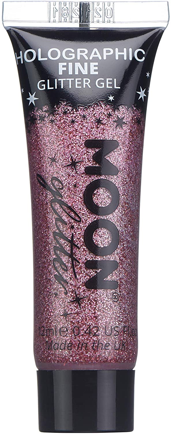 Holografisches feines Glitzergel für Gesicht und Körper von Moon Glitter – Pink – kosmetische Festival-Glitzer-Gesichtsfarbe für Gesicht, Körper, Haare, Nägel – 12 ml