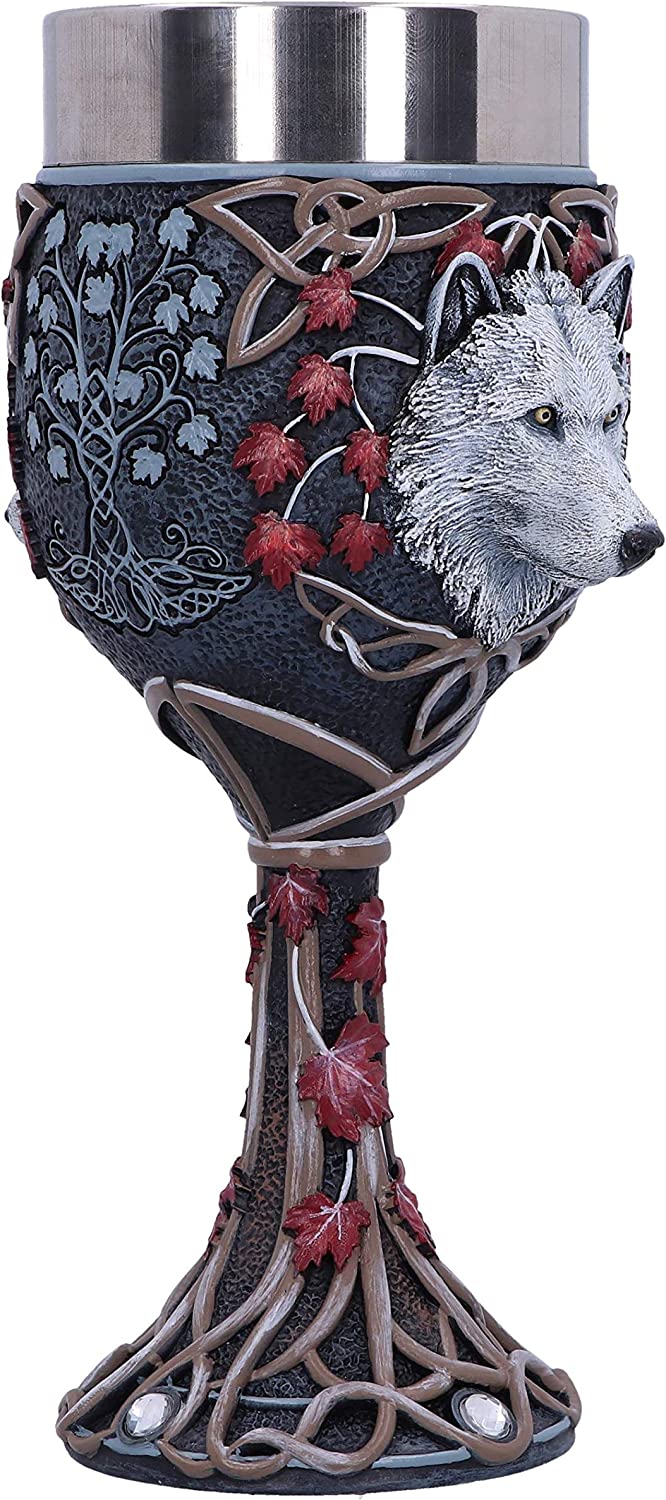 Nemesis Now Lisa Parker Guardian of The Fall White Autumn Wolf Goblet, 19.5cm