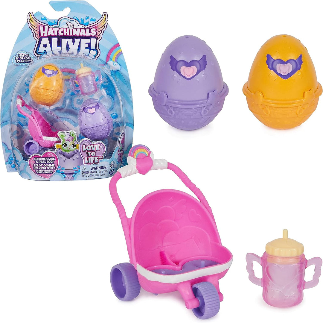 HATCHIMALS Alive, Hatch N’ Stroll Playset with Pushchair Toy and 2 Mini Figures