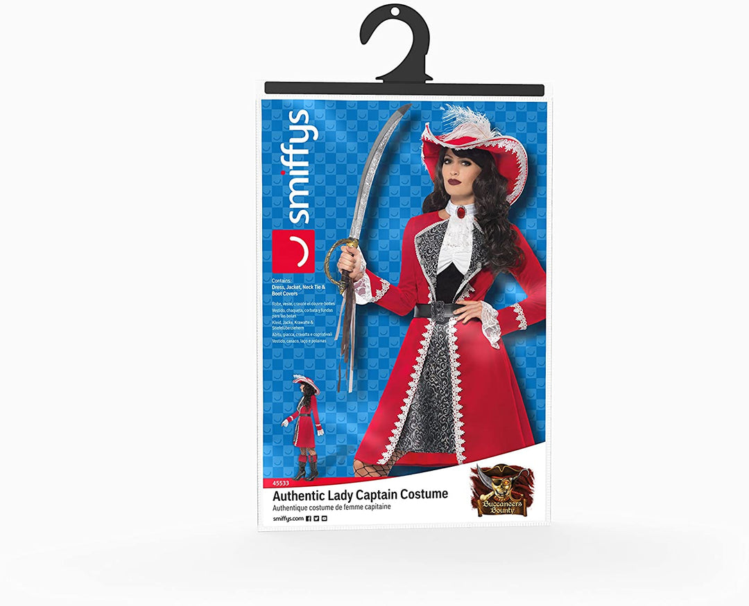 Smiffys Deluxe Authentisches Lady Captain Kostüm, Rot, S – UK-Größe 08–10