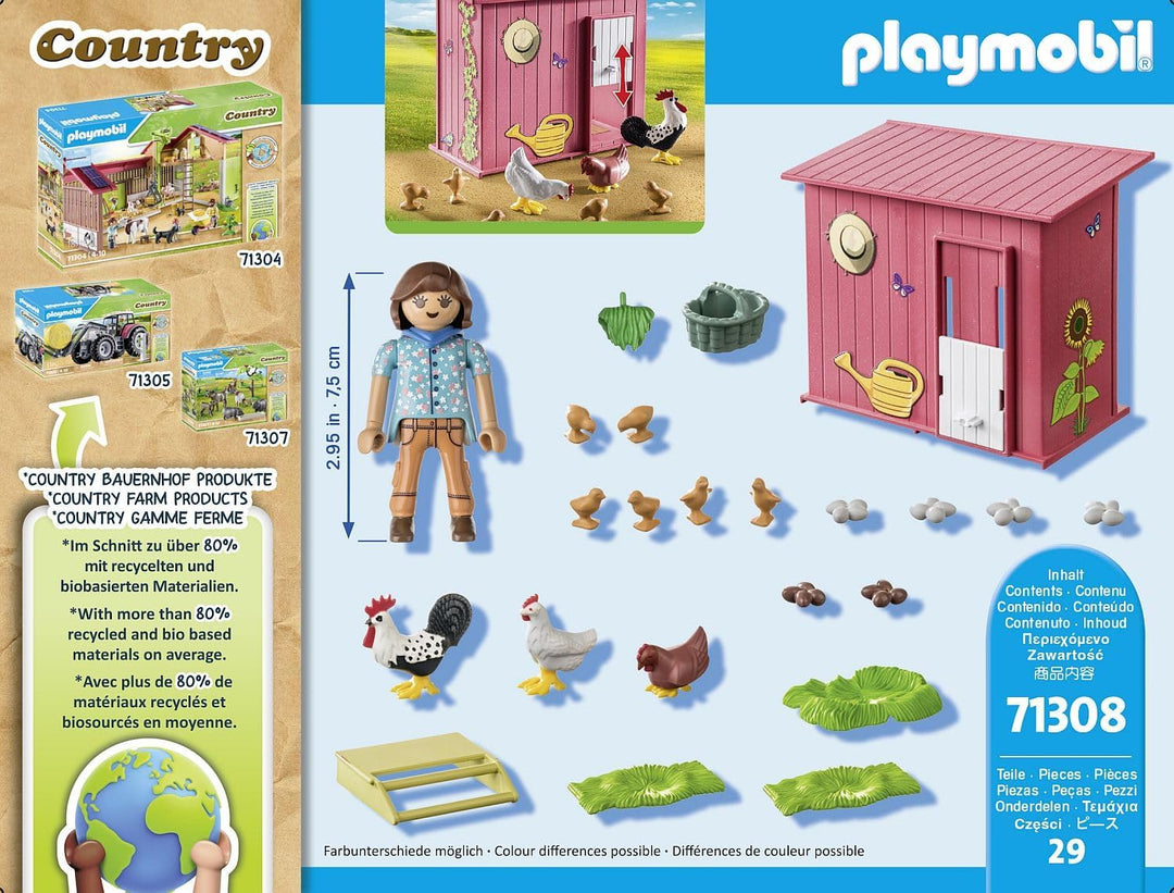 Playmobil 71308 Country Hen House, a ful chicken family for your Farm - chicken coop with a rooster