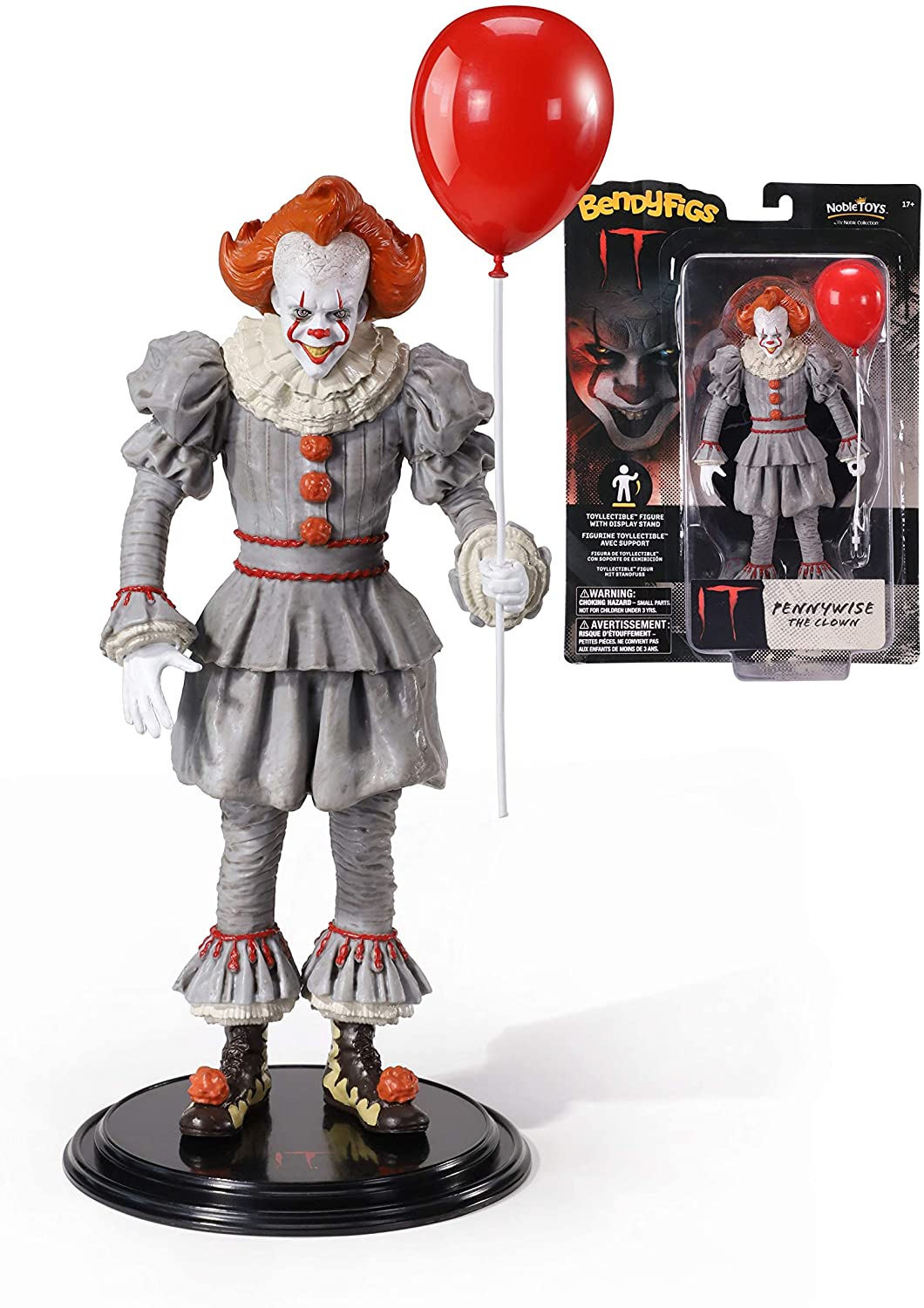 The Noble Collection IT Bendyfigs Pennywise – 7,5 Zoll (19 cm) Noble Toys Biegbare Figur, bewegliche Sammelpuppenfiguren mit Ständer