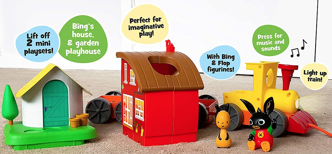 Bing’s Train and Mini Play Sets, Light Up Musical Train, Cbeebies TV Show, With Bing and Flop Figurines, Activity Playset, Age 12m+