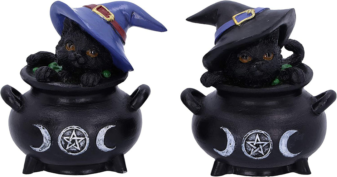 Nemesis Now Hubble and Bubble Witches Familiar Black Cat and Cauldron Figurines