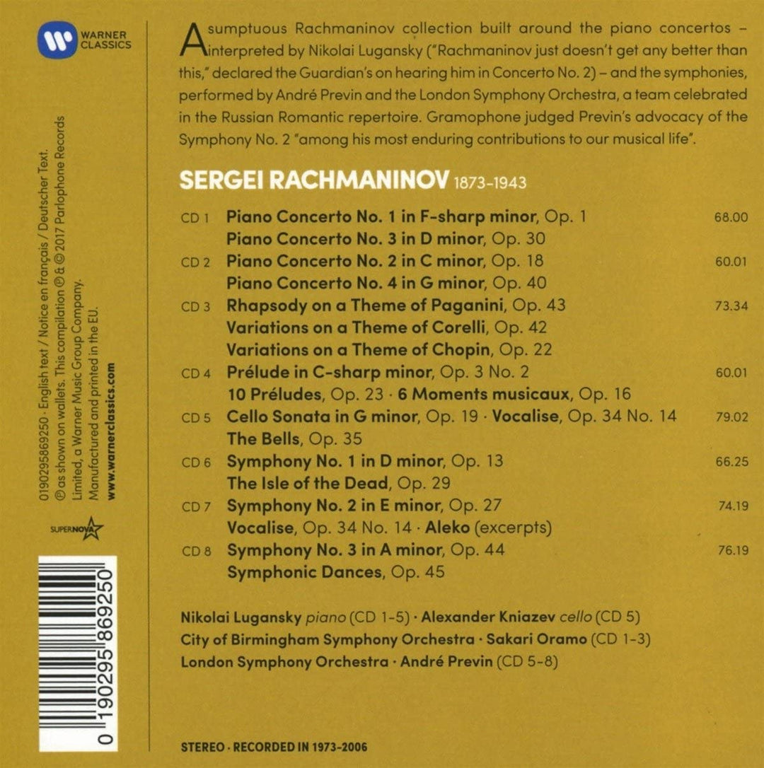 Rachmaninov: The Piano Concertos, The Symphonies, Rhapsody on a theme by Paganini, Variations, Préludes, Moments musicaux [Audio CD]