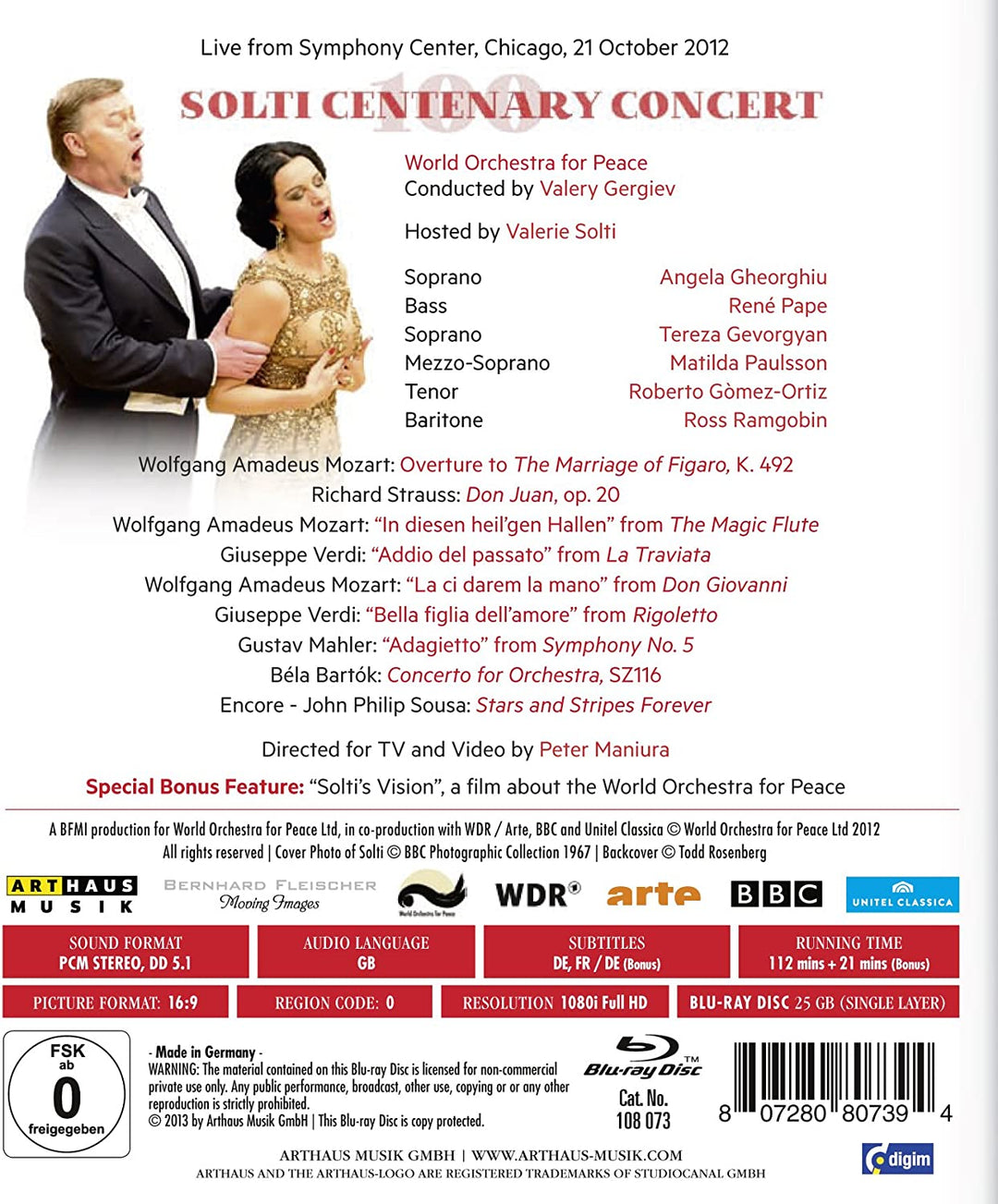 Solti Centenary Concert [Valery Gergiev, Angela Gheorghiu, René Pape, Valerie Solti] [Arthaus: 108073] [Blu-ray] [2013] [Region Free] [Blu-ray]