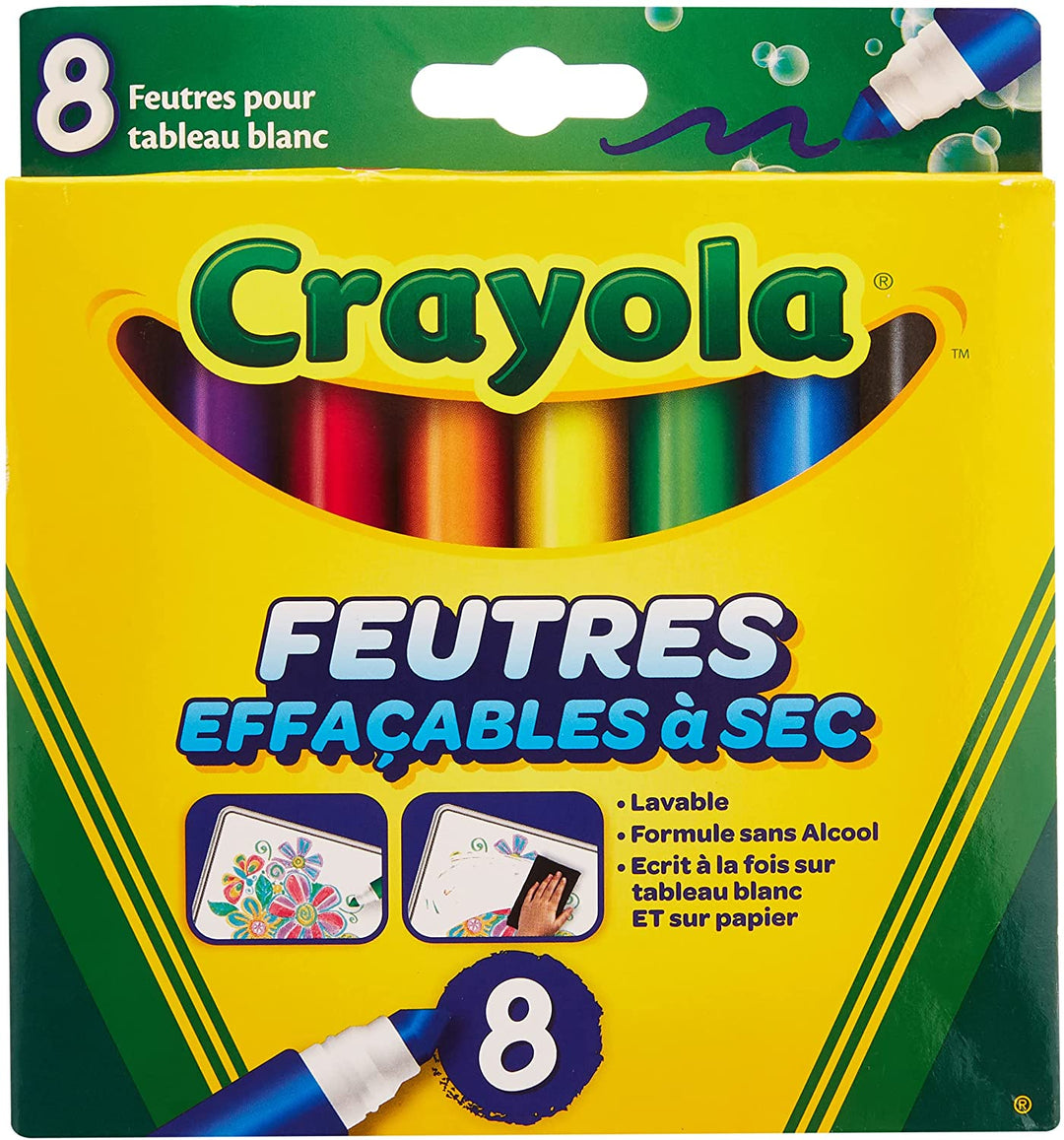 Crayola – 8 radierbare Filzstifte (große Spitze) – Französische Box – Kreative Hobbys – Filzstifte und ausgefallene Accessoires – Für Kinder ab 3 Jahren – Zeichen- und Malspiel