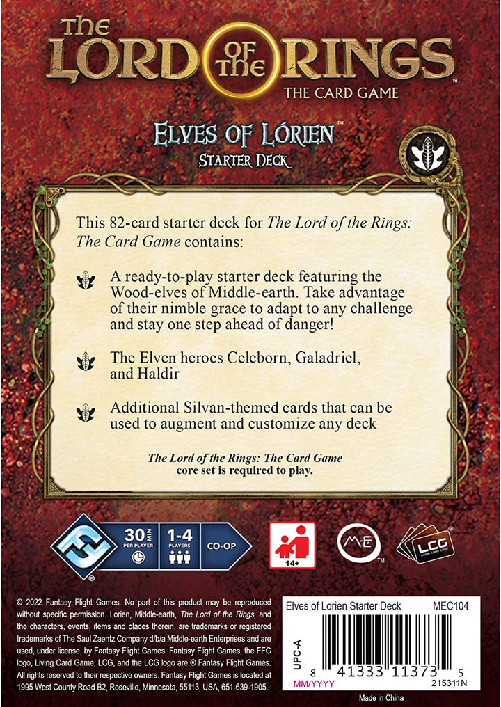 Fantasy-Flugspiele | Der Herr der Ringe LCG: Elves of Lórien Starter Deck | Kartenspiel | Ab 13 Jahren | 1-4 Spieler | 30–60 Minuten Spielzeit