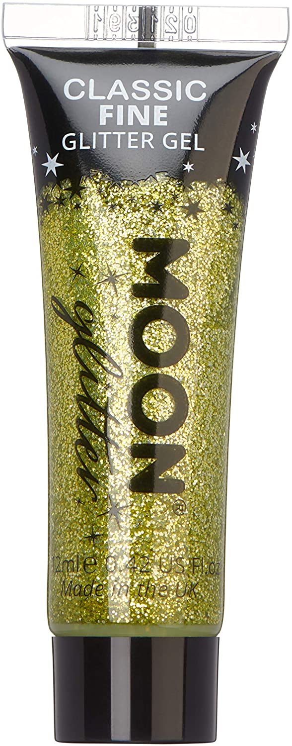 Klassisches feines Glitzergel für Gesicht und Körper von Moon Glitter – Gold – kosmetische Festival-Glitzer-Gesichtsfarbe für Gesicht, Körper, Haare, Nägel – 12 ml