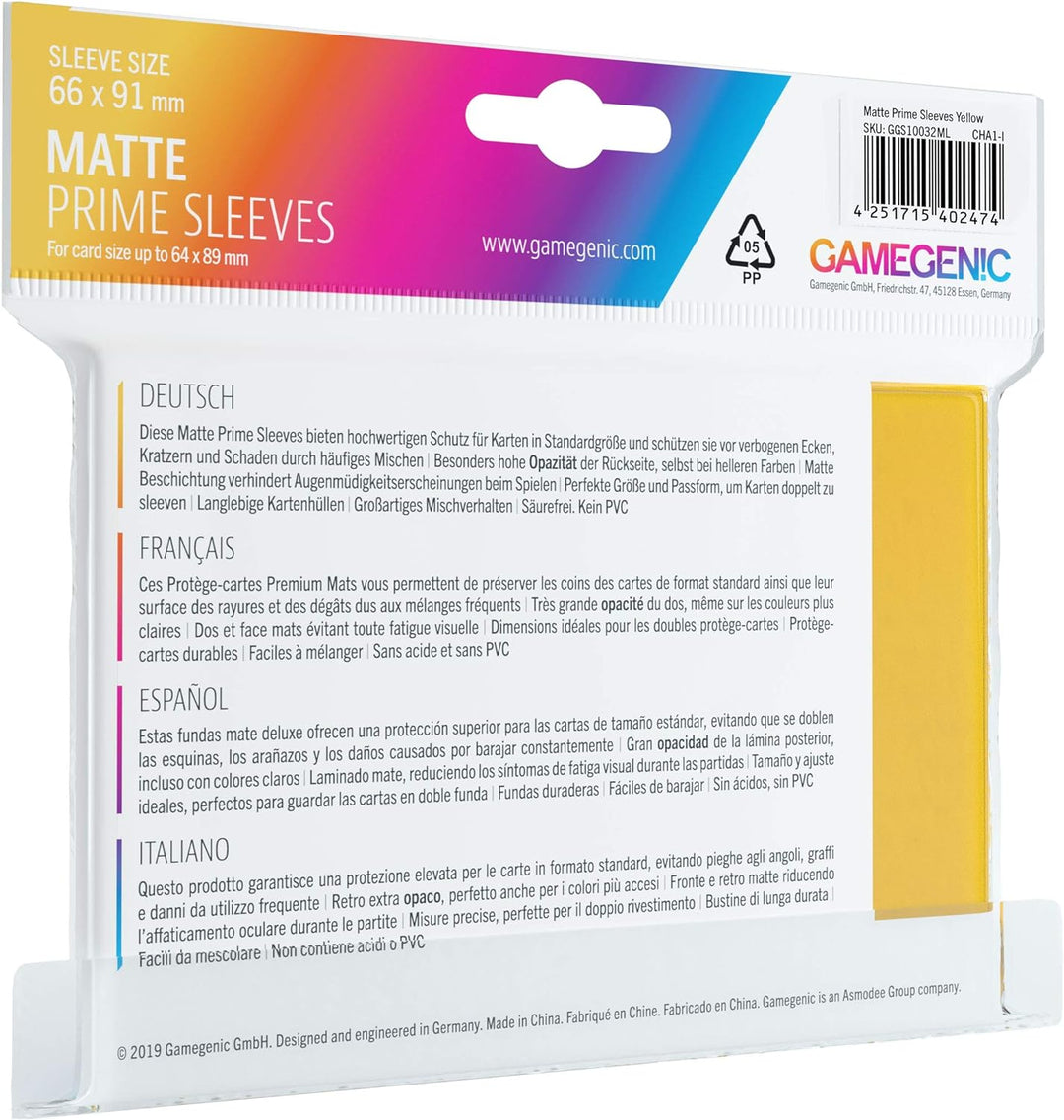 Gamegenic GGS11032ML Matte Prime Sleeves (100-Pack), Yellow