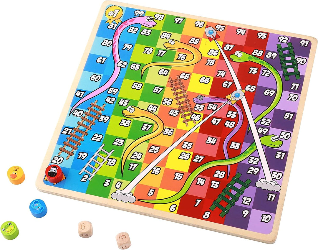 Tooky Toy 921 TY848 EA Wooden 2 in 1 Ludo/Snakes and Ladders