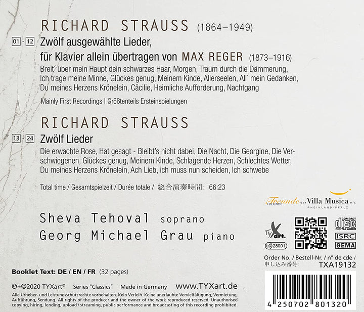 Sheva Tehoval; Georg Michael Grau - Straus/Reger: Lieder Mit Un Ohne Worte [Audio CD]