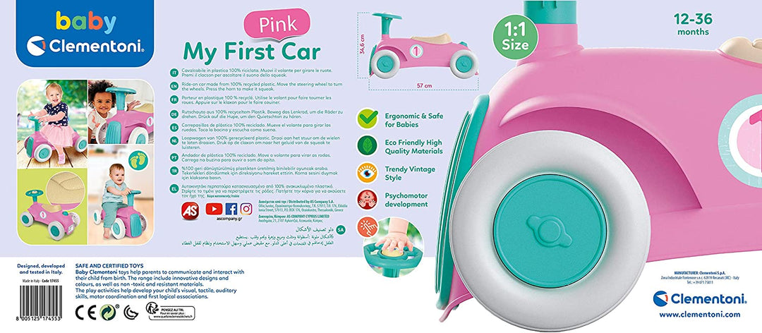 Clementoni 17455 My First Car-Pink Ride on for Toddlers, Ages 12 Months Plus