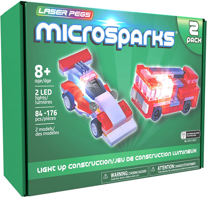 giochi preziosi spa LAM02301 Laser Pegs Microsparks-Vehicles 2 Pack Red Formu