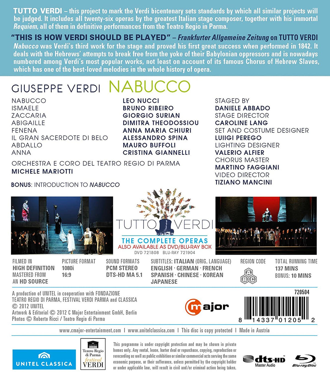 Verdi: Nabucco (Abbado 2009) (Nucci/ Ribeiro/ Surian/ Theodossiou/ Chiuri/ Orchestra e Coro del Teatro Regio di Parma/ Michele Mariotti/ Daniele Abbado) (C-Dur: 720504) [2012] – dRAMA [DVD]