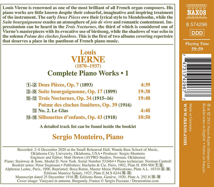 Vierne: Piano Works Vol.1 [Sergio Monteiro] [Naxos: 8574296] [Audio CD]