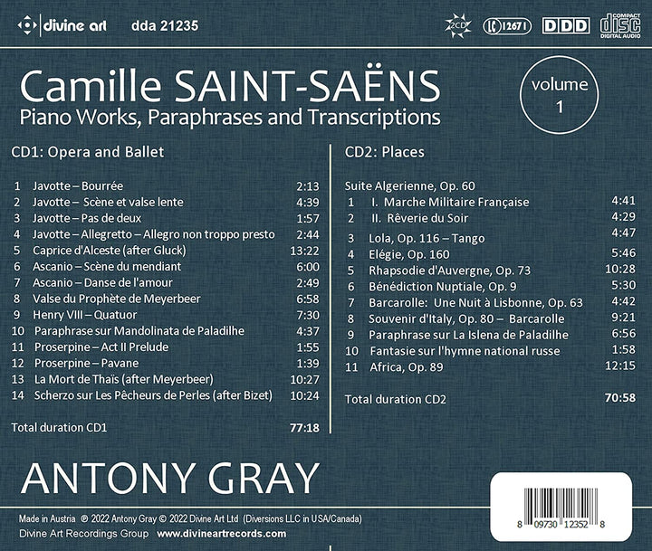 Saint-Saens: Piano Works, Paraphrases and Transcriptons, Vol. 1 [Antony Gray] [D [Audio CD]