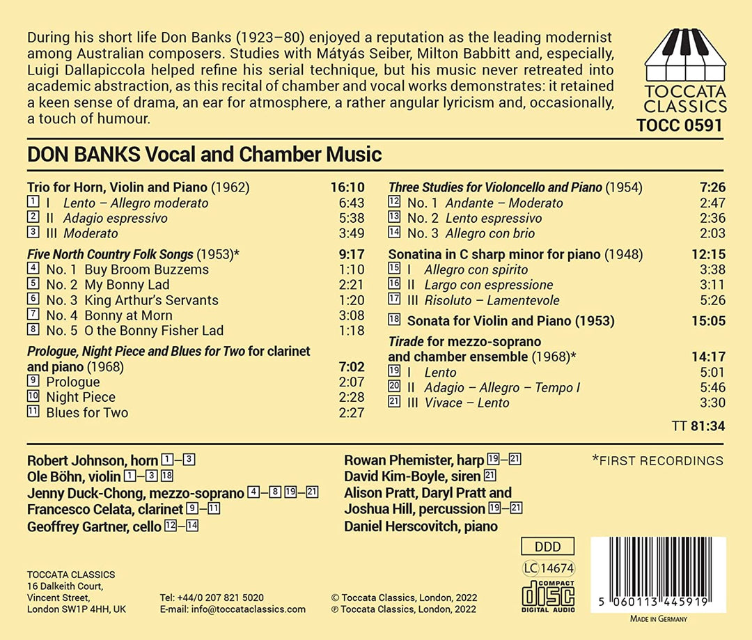 Robert Johnson - Banks: Vocal & Chamber Music [Various] [Toccata Classics: TOCC 0591] [Audio CD]