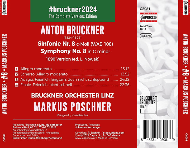 Bruckner: Symphonie 8 [Bruckner Orchester Linz; Markus Poschner] [Capriccio: C808 [Audio CD]